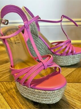 Journee Collection Hot Pink Espadrille Wedge Sandals Size 6.5